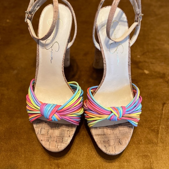 NEW! Jessica Simpson Immie Rainbow Cork Heeled Sandals - Picture 2 of 3